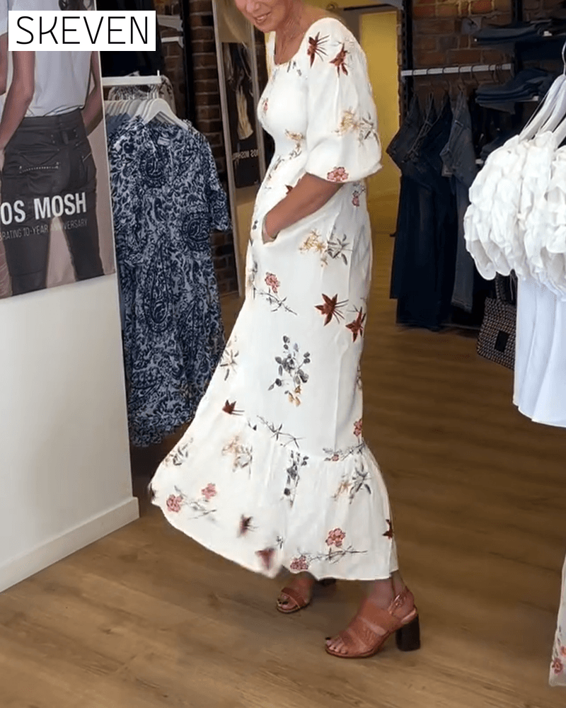 Wide Collar Printed Dress