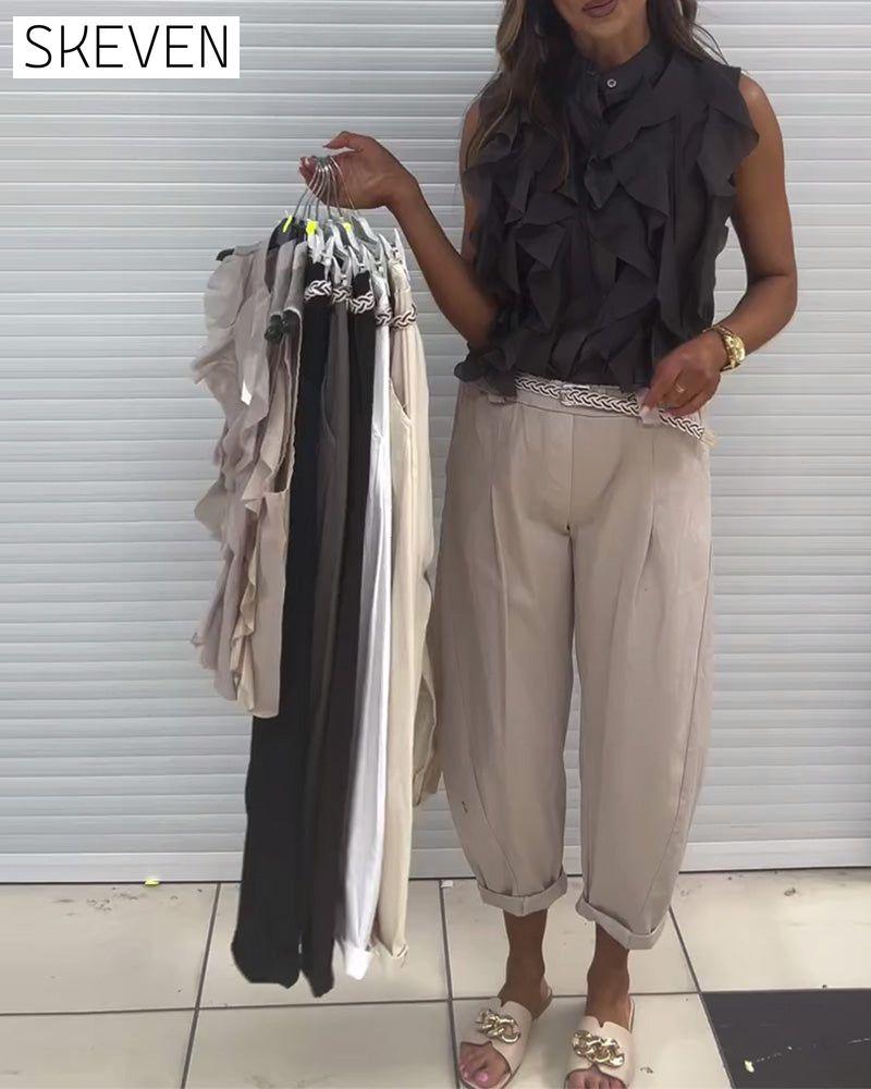 Designer Ruffle Sleeveless Tank Top