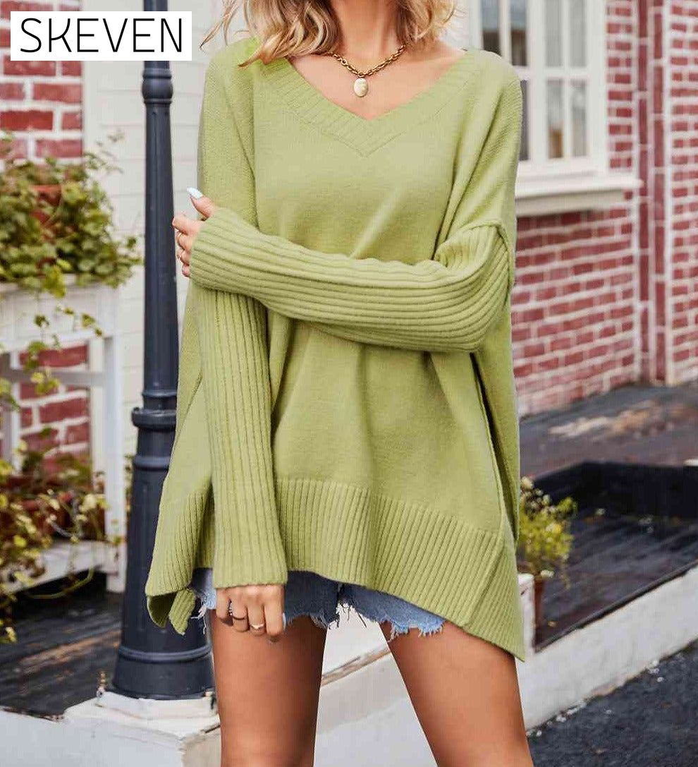 V-Neck Slit Exposed Seam Sweater Cardigan clothes SF Knit Ship From Overseas Sweater Sweaters