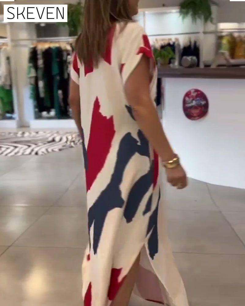 Short-Sleeved Printed Dress