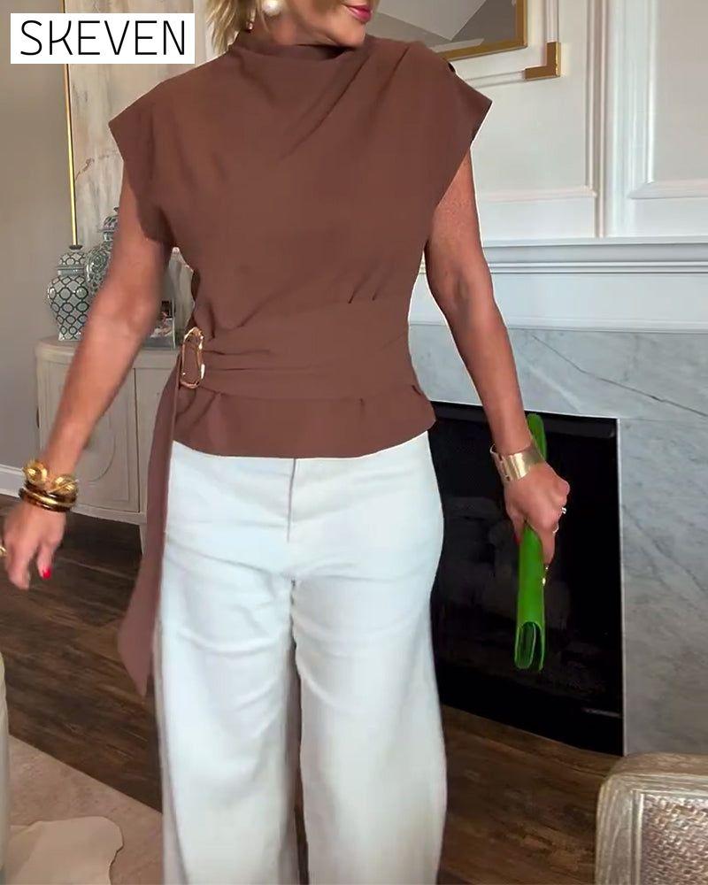 Temperament Waist Solid Color Blouse