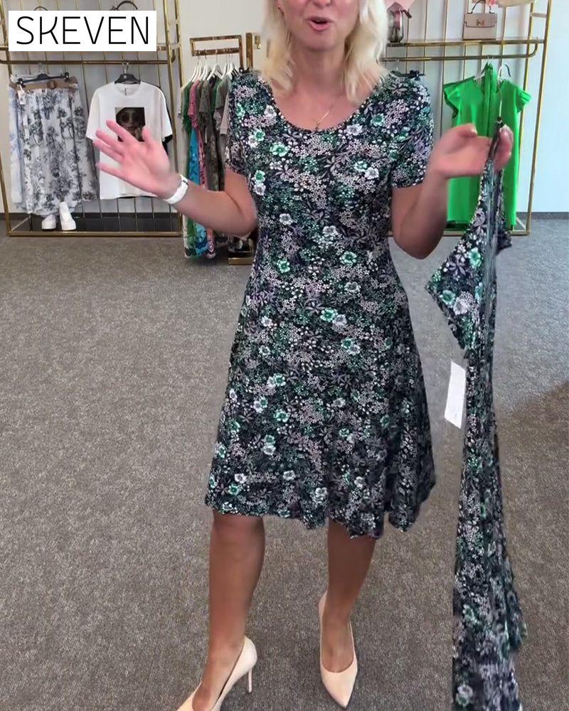 Temperament Slim Waist Printed Dress