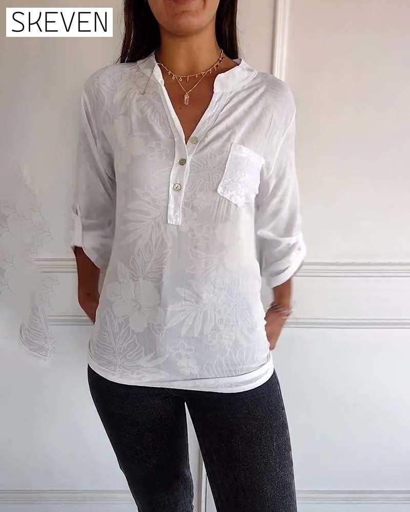 Patchwork-Top mit Paillettenblattmuster