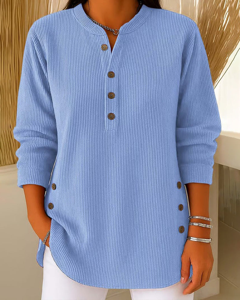 Henley Button Solid Pullovers