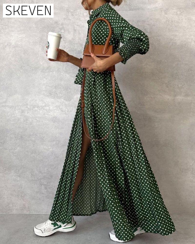 Lapel Long Sleeve Dress with Split casual dresses spring summer