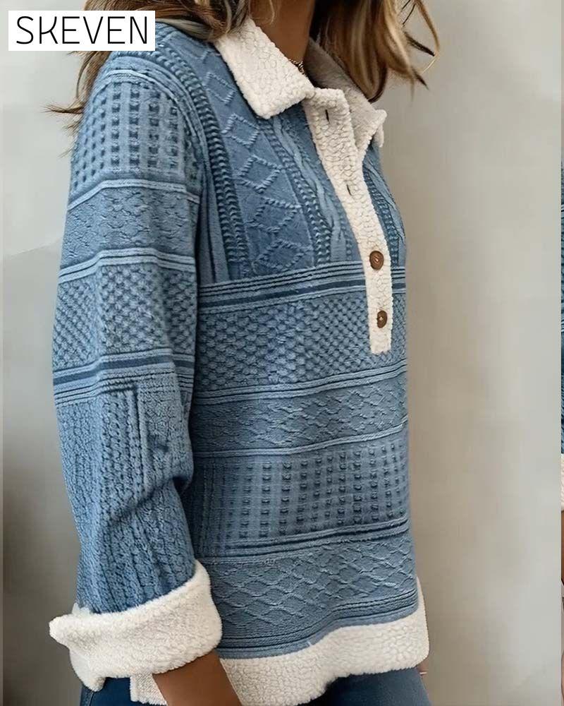 Collared Patchwork Fashion Casual Sweatshirt