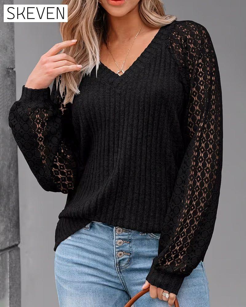 V-Neck Brushed Pit Strip Top