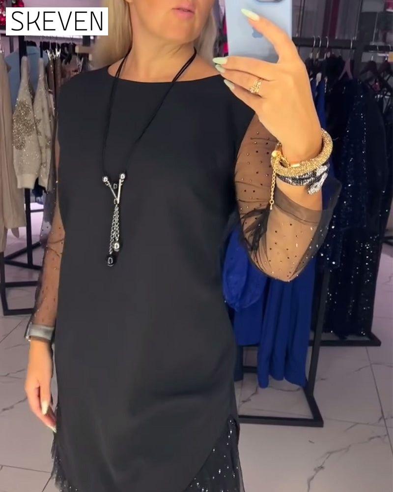 Robe à col rond et coutures en maille transparente