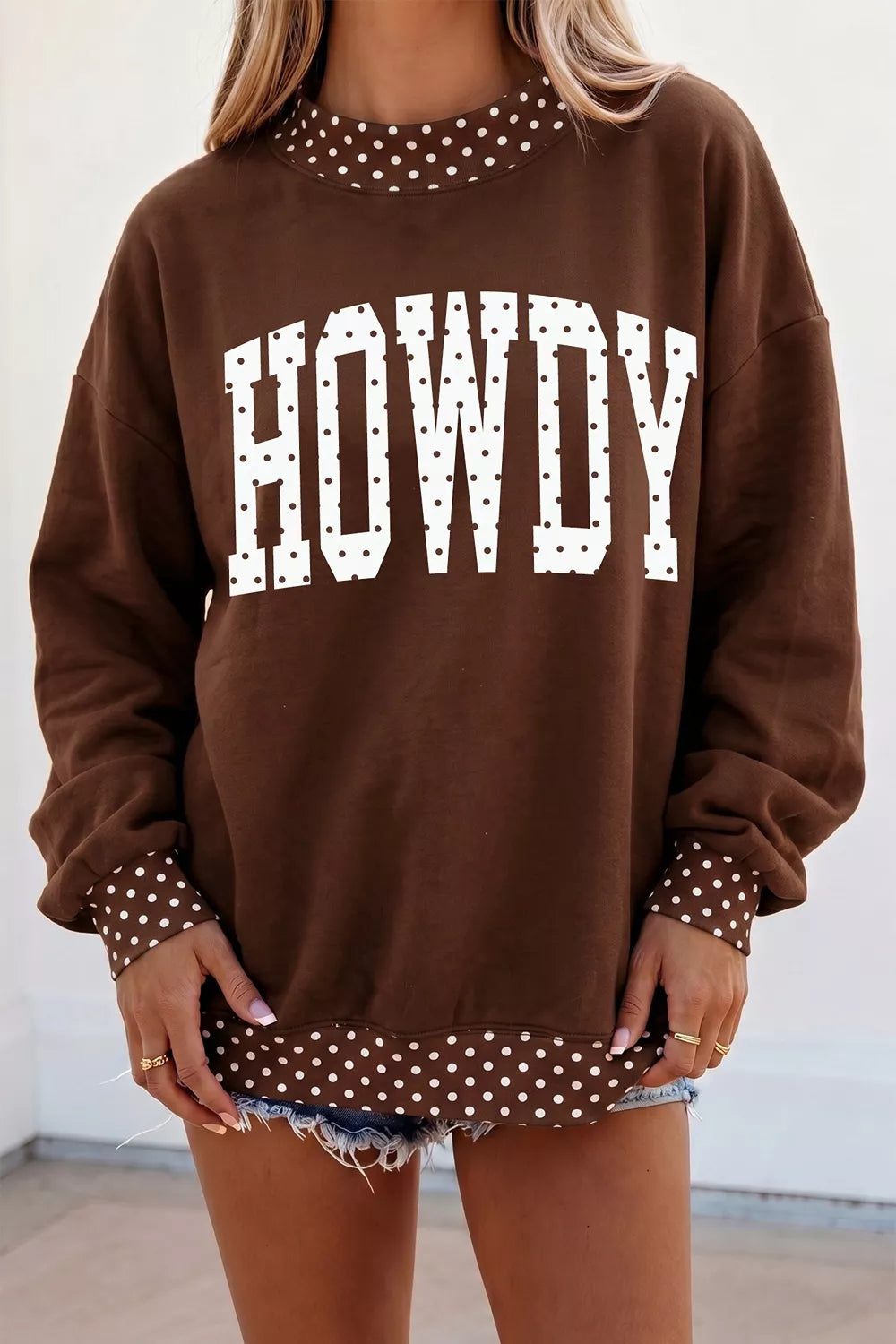 HOWDY' Graphic Polka Dot Trim Sweatshirt