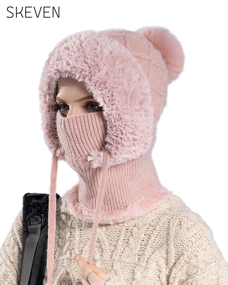 🔥Stylische, dicke Strickmütze für den Winter – mit warmem Gesichtsschutz und Schal🧣