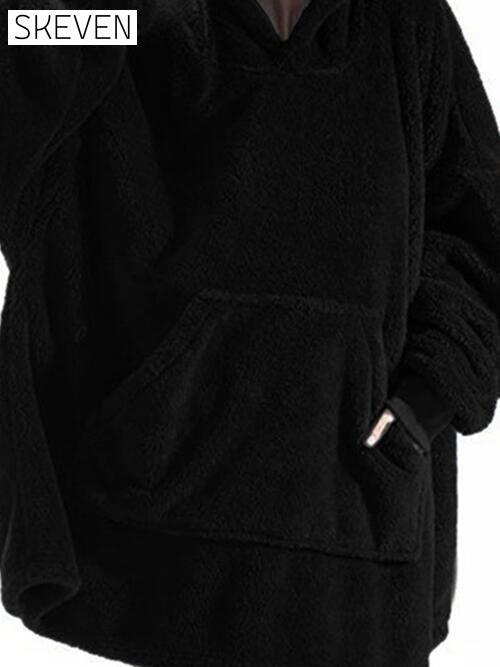 Long Sleeve Pocketed Hooded Fuzzy Sweater, Lounge Top clothes lounge lounge wear loungewear M@F@T Ship From Overseas Sweater sweaters Sweatshirt