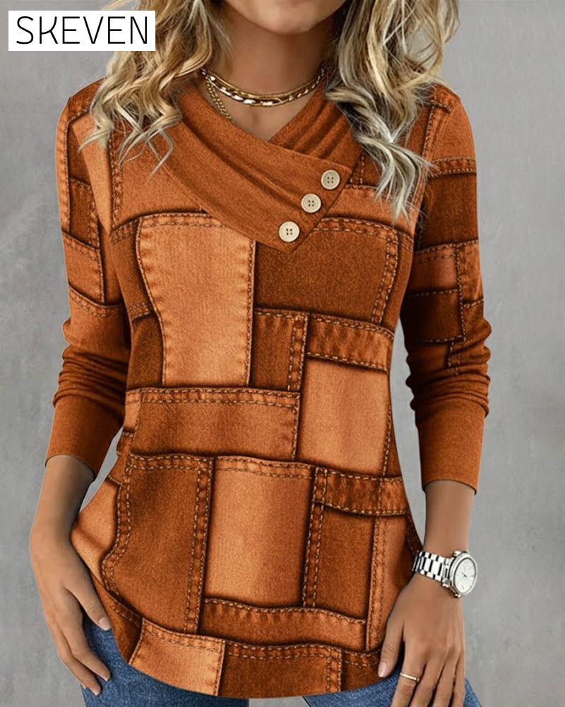 Langarmshirt mit V-Ausschnitt und kontrastierender Farbe