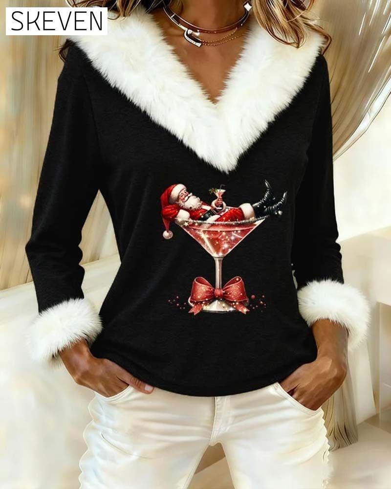 Langarmshirt mit Plüsch-Weihnachtsprint