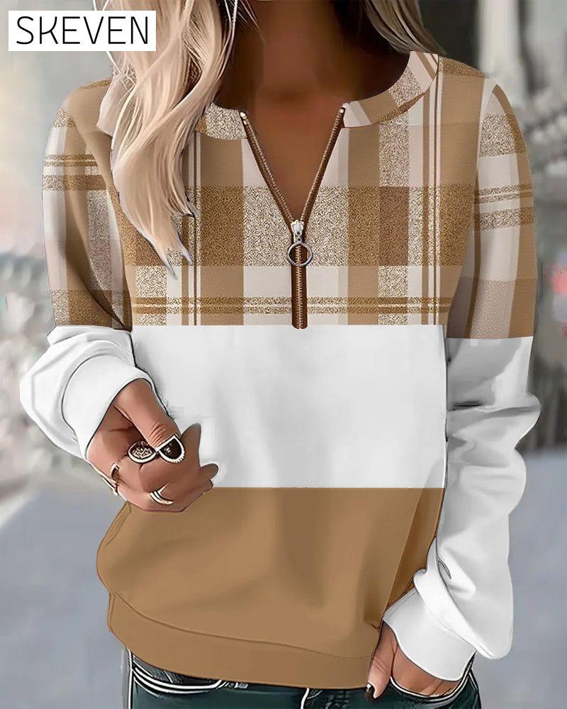 Lässiges kariertes Sweatshirt in Kontrastfarbe