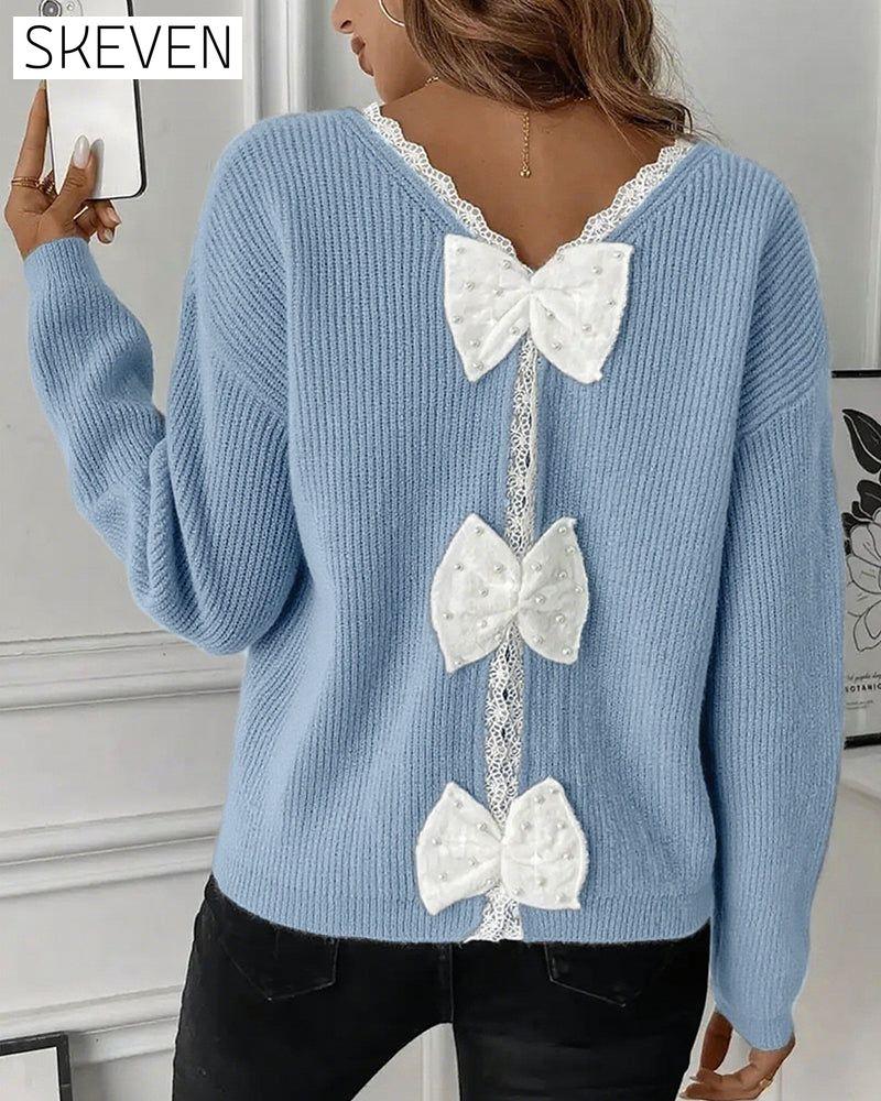 Long-Sleeved Back Bow Pullover