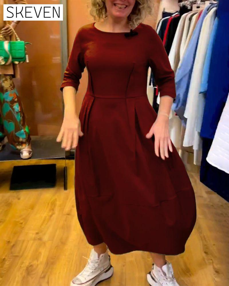 Round Neck 2/3 Sleeve Dress