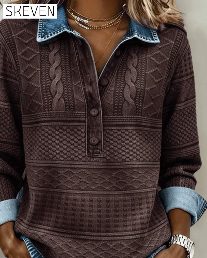 Fashionable Half Button Lapel Sweatshirt