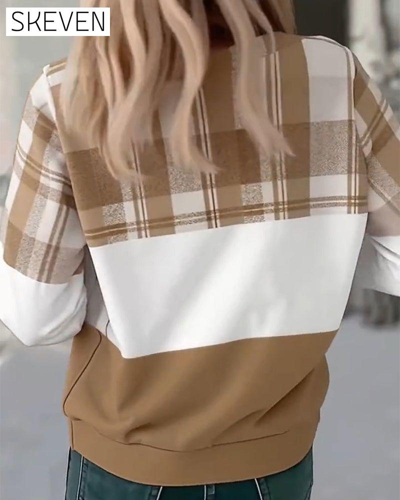 Lässiges kariertes Sweatshirt in Kontrastfarbe