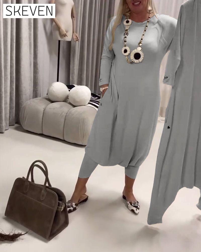Einfarbiger, langärmeliger Freizeit-Jumpsuit