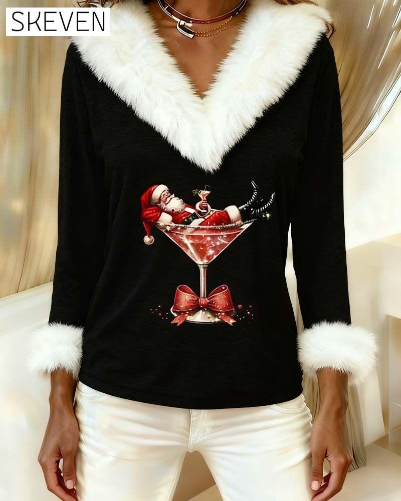 Langarmshirt mit Plüsch-Weihnachtsprint