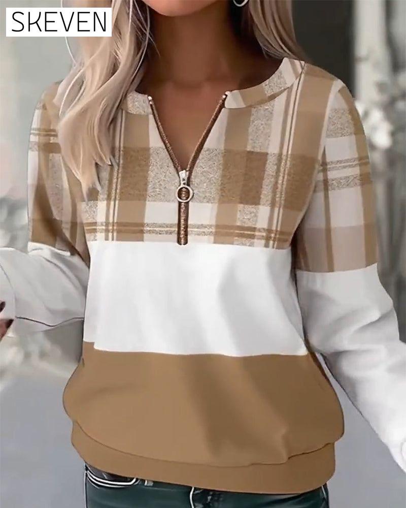 Lässiges kariertes Sweatshirt in Kontrastfarbe