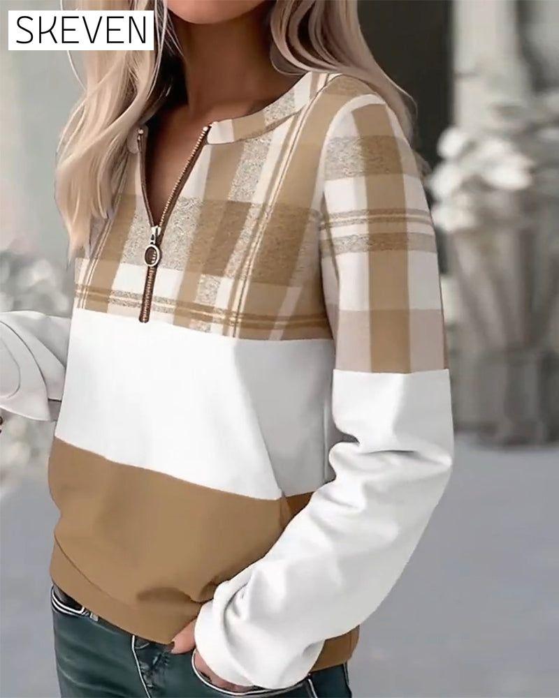Lässiges kariertes Sweatshirt in Kontrastfarbe