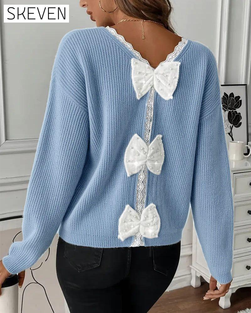Long-Sleeved Back Bow Pullover