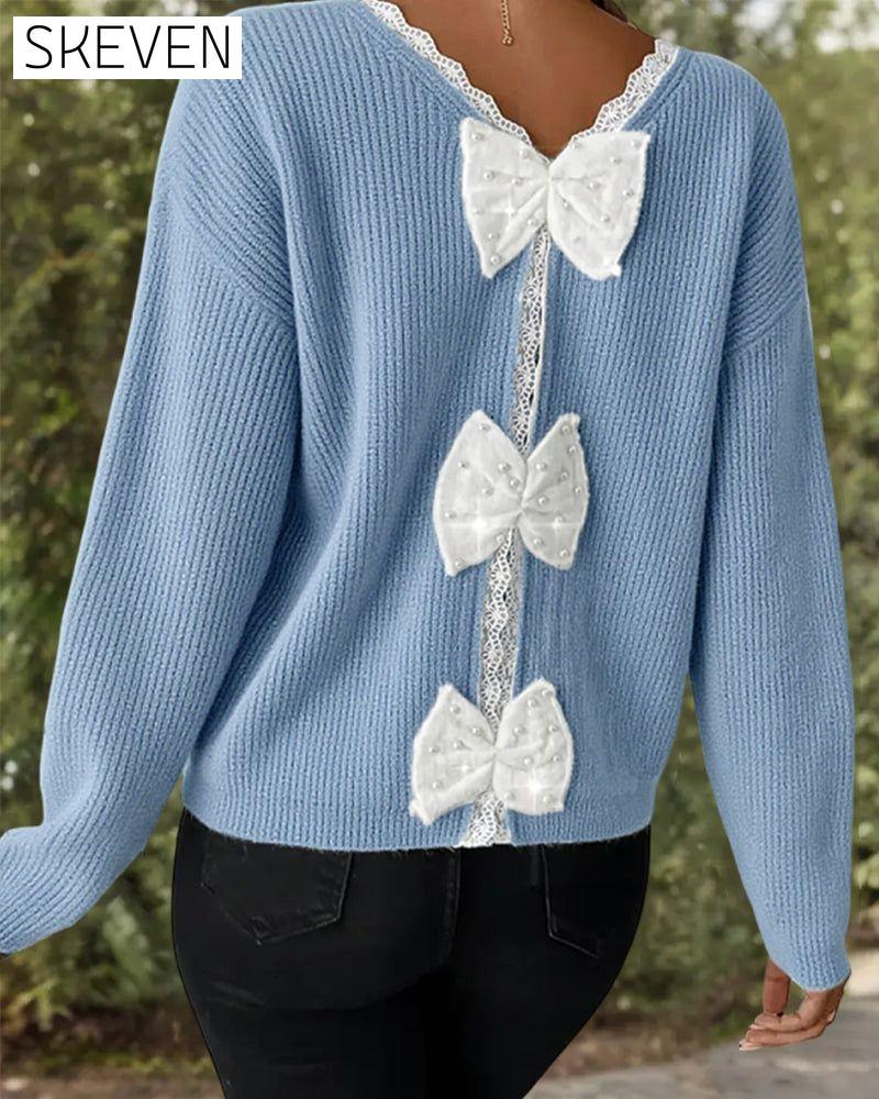 Long-Sleeved Back Bow Pullover