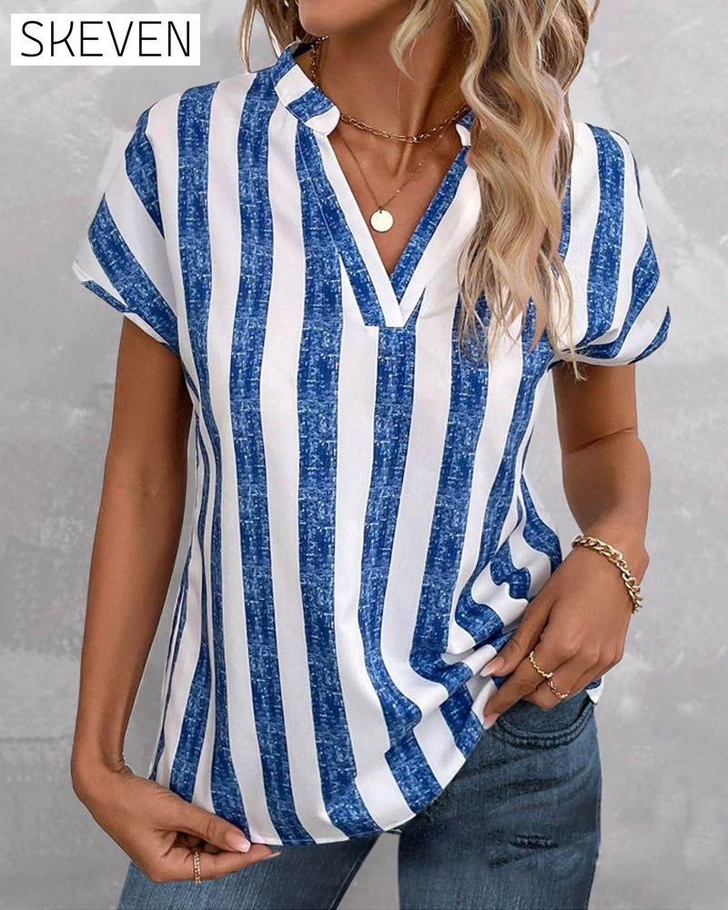 V-neck stripe print blouse