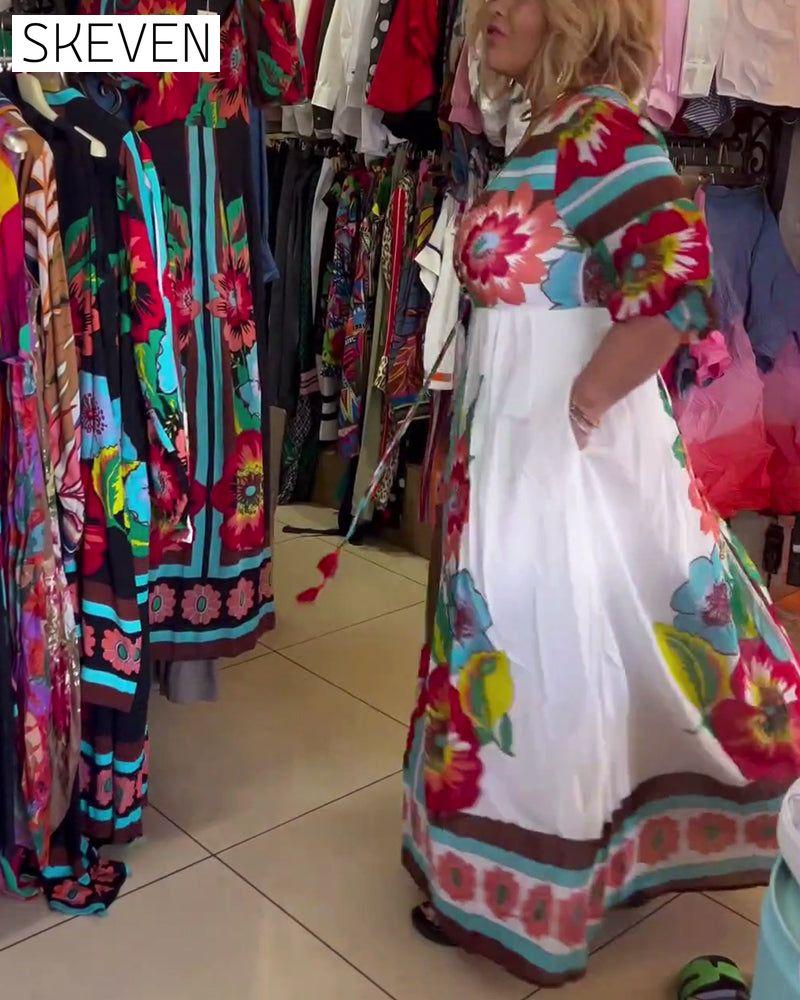 robe fleurie décontractée à décolleté en V profond