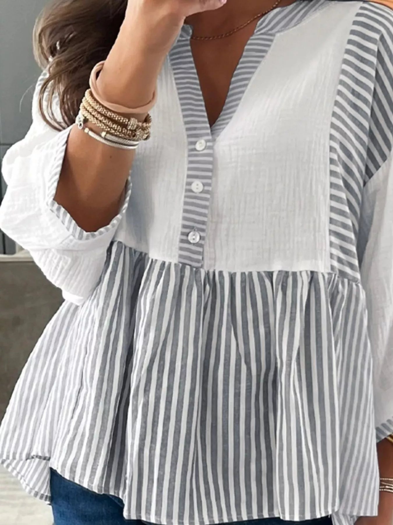 Striped Button Detail Blouse