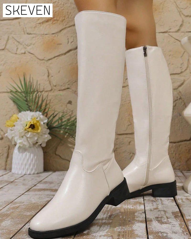 Bottes mi-mollet à fermeture éclair latérale pour femmes