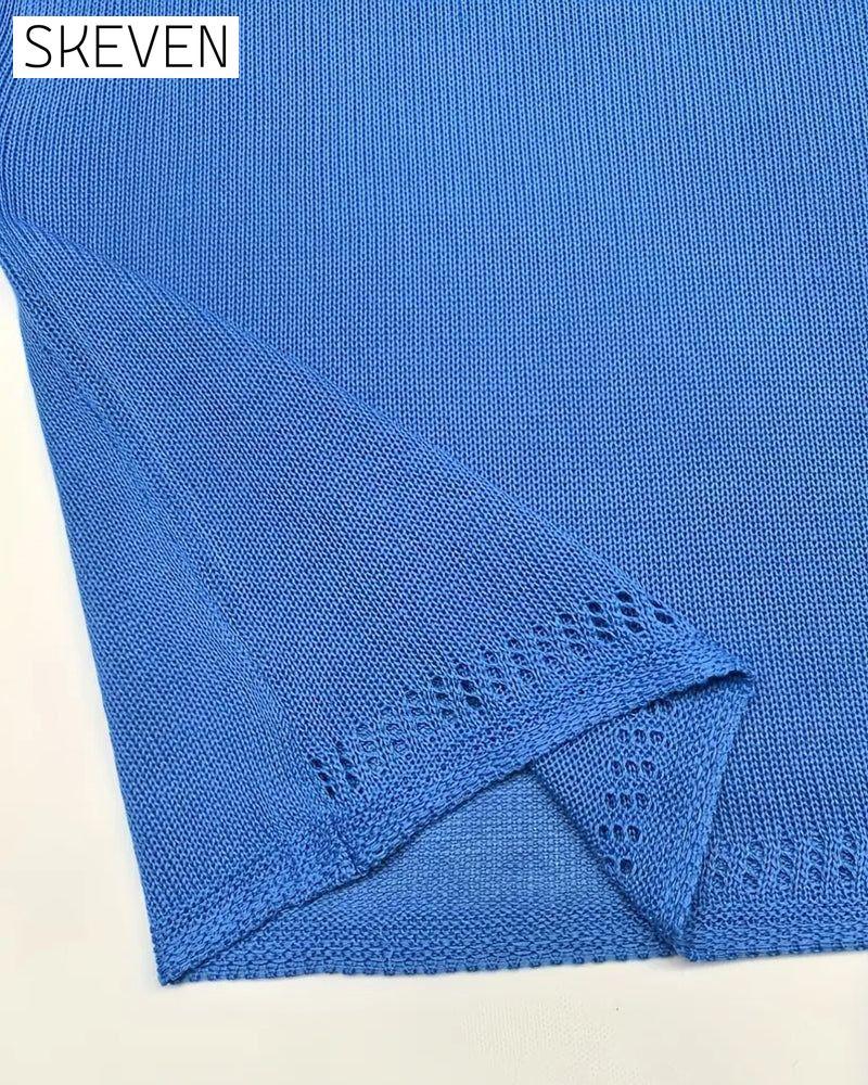 Casual Short-Sleeved Solid Color Sweater