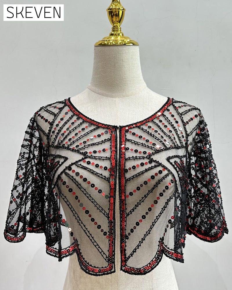 Châle vintage en dentelle orné de perles