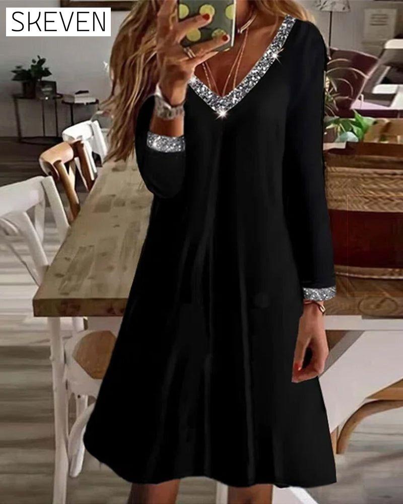 Long Sleeved V-Neckline Dress Black 2022 F/W 23BF Casual Dresses christmas Clothes Dresses Evening Dresses Party Dresses Spring Summer