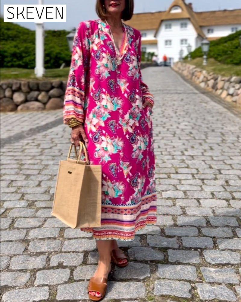 robe ample à manches longues et col en V