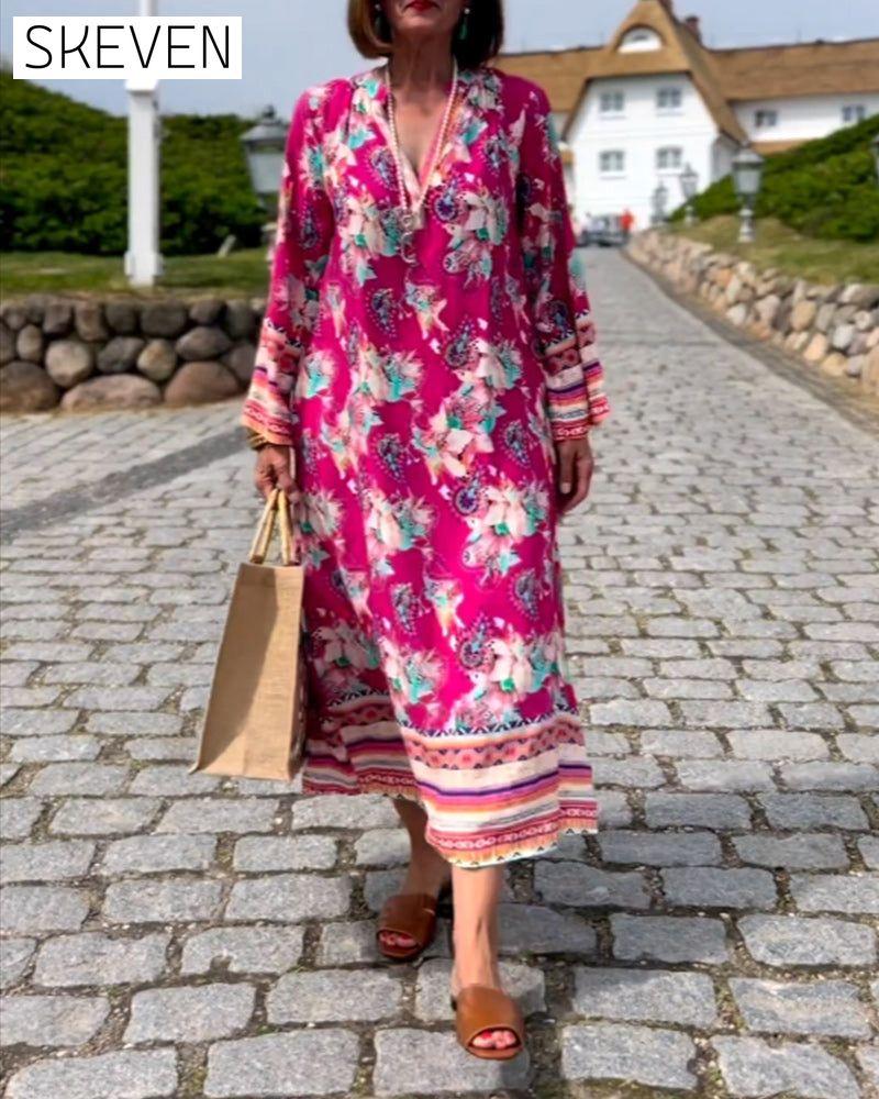robe ample à manches longues et col en V