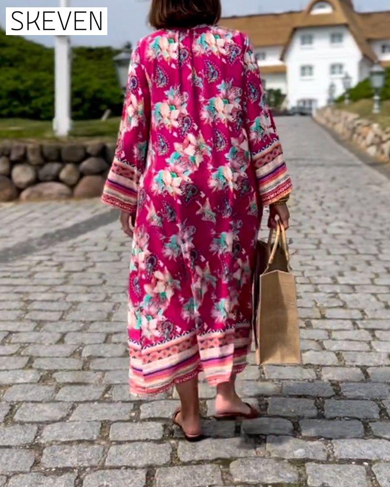 robe ample à manches longues et col en V