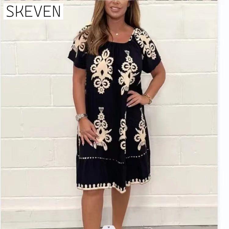 Printed round neck dress 23BF Casual Dresses Clothes Dresses Spring Summer
