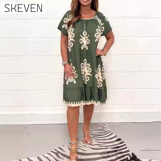 Printed round neck dress Green 23BF Casual Dresses Clothes Dresses Spring Summer