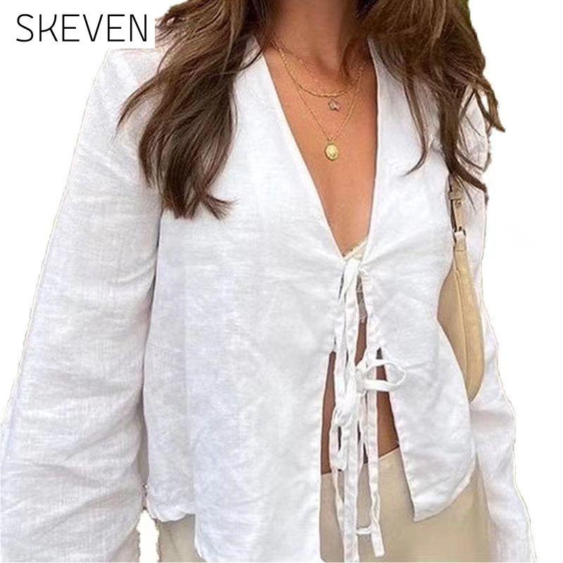 Hollow solid color strappy short-sleeved top blouses & shirts summer