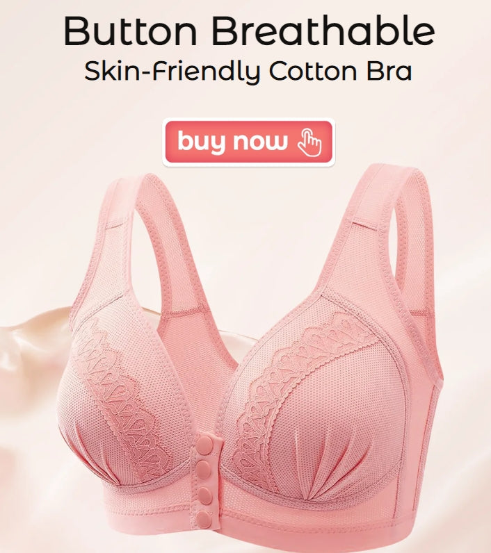 💥LAST DAY SALE ONLY ￡7.99!!💘CloudComfort™ Front-Button Cotton Bra – Breathable • Wire-Free • All-Day Support • Non-Padded & Skin-Friendly 🌿