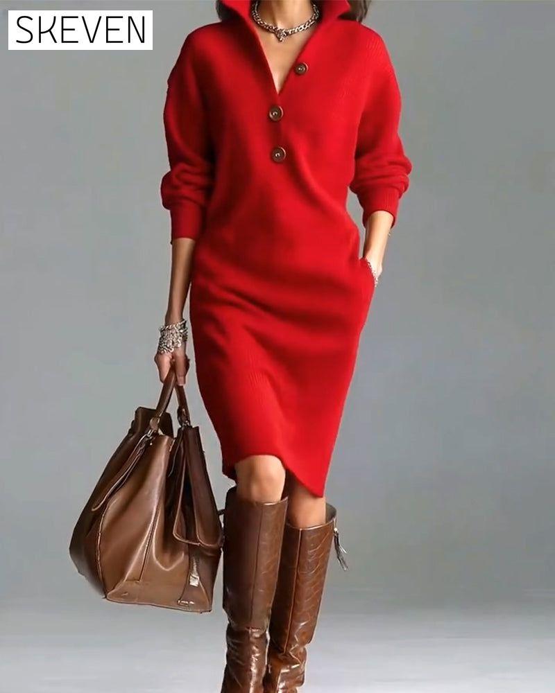 Lässiges, einfarbiges Strickkleid für Herbst und Winter