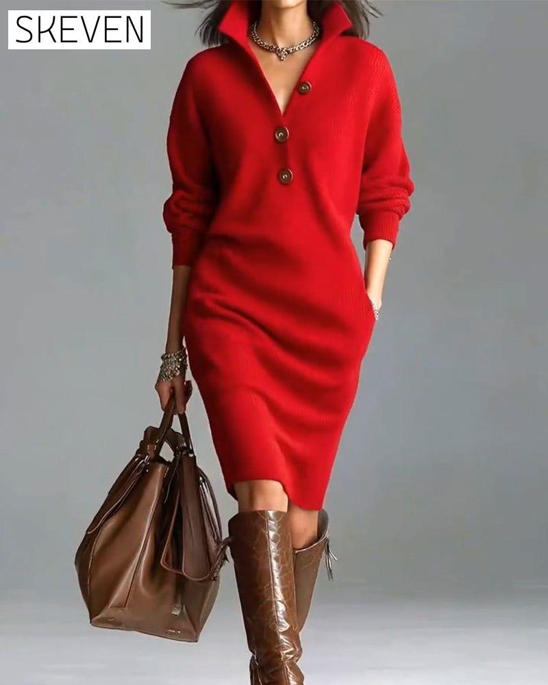 Lässiges, einfarbiges Strickkleid für Herbst und Winter