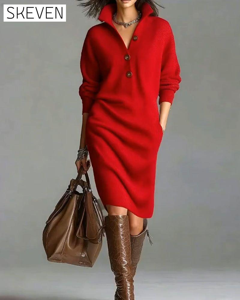Lässiges, einfarbiges Strickkleid für Herbst und Winter