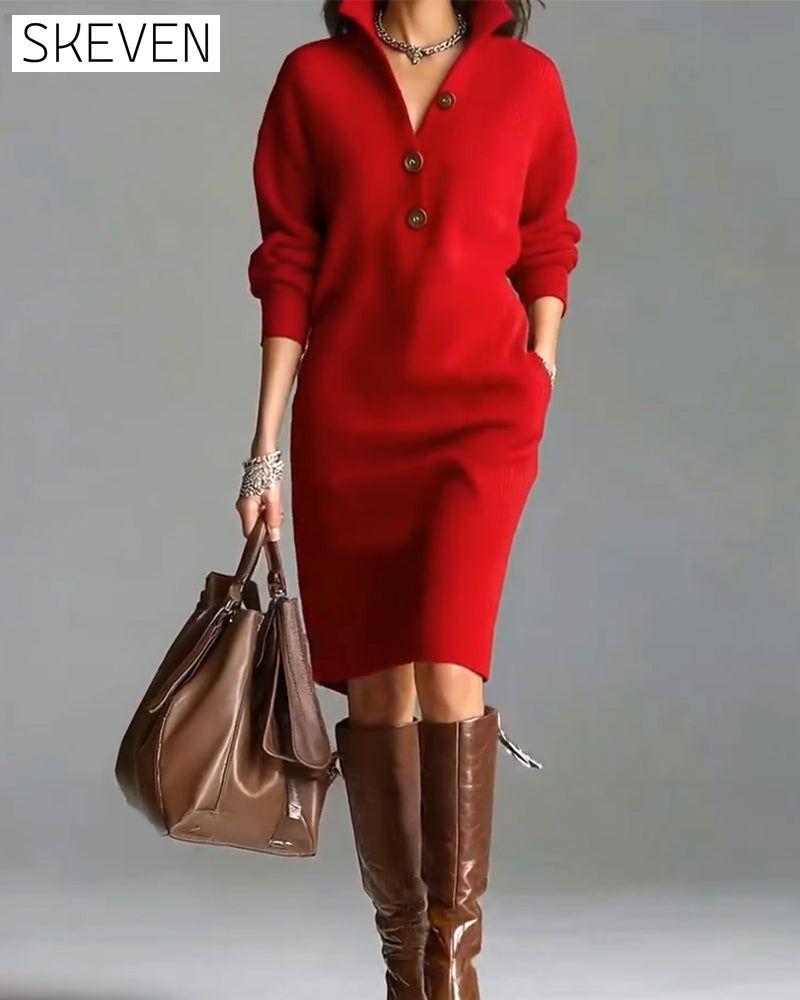 Lässiges, einfarbiges Strickkleid für Herbst und Winter