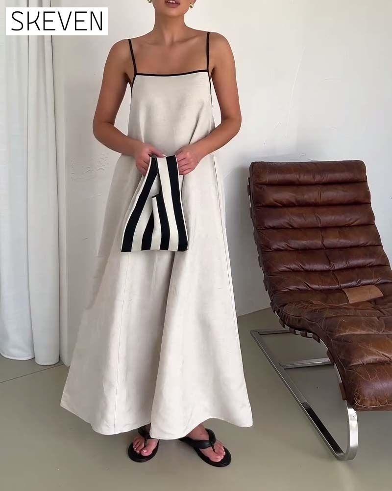 Contrast color suspender casual dress casual dresses summer