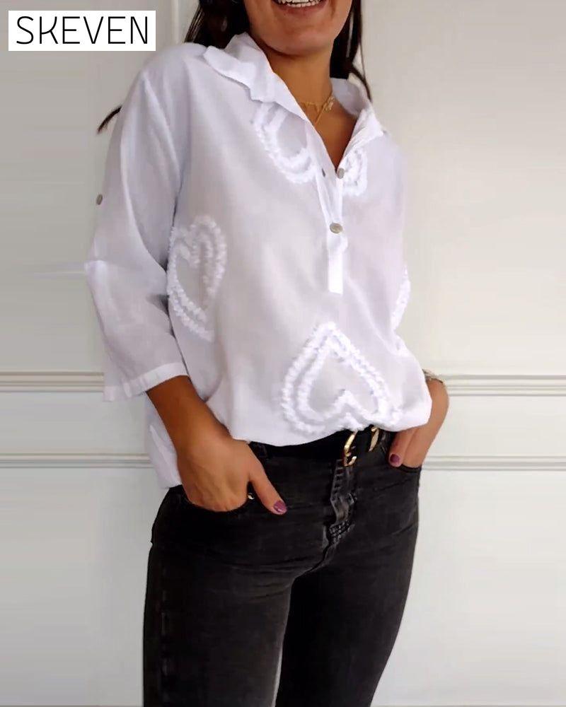 Casual solid color lapel love blouse blouses & shirts spring summer
