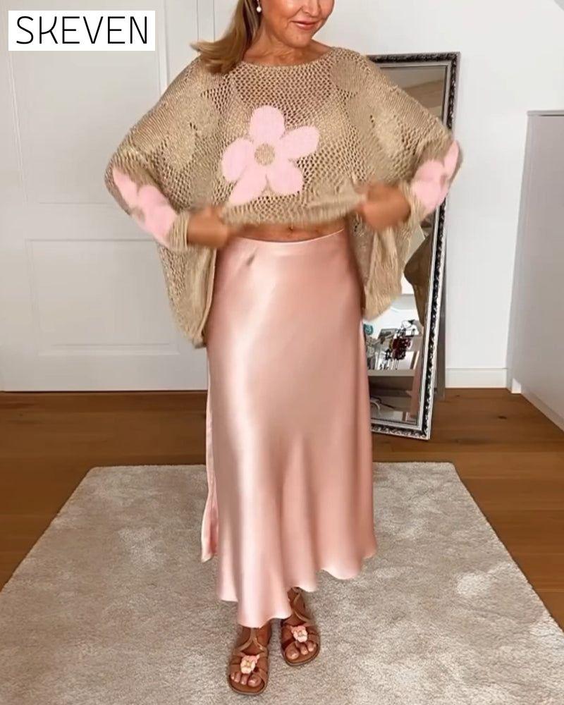 Casual floral round neck long sleeve hollow pullover 2023 f/w 202466 pullovers spring