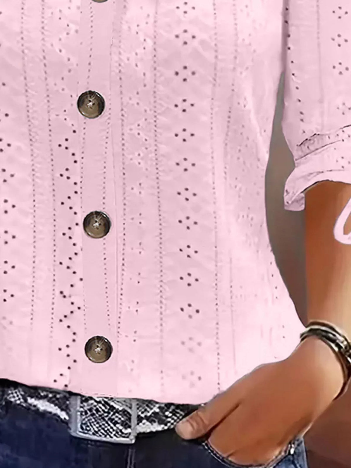 Eyelet Tie-Sleeve Detail Top